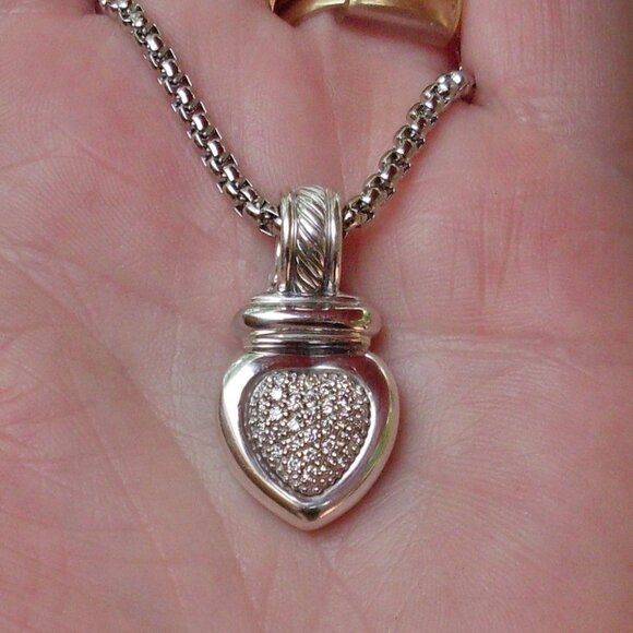 Retired David Yurman Diamond Heart Pendant w/Chain - 18K/925 - Gift Boxed - Picture 3 of 10